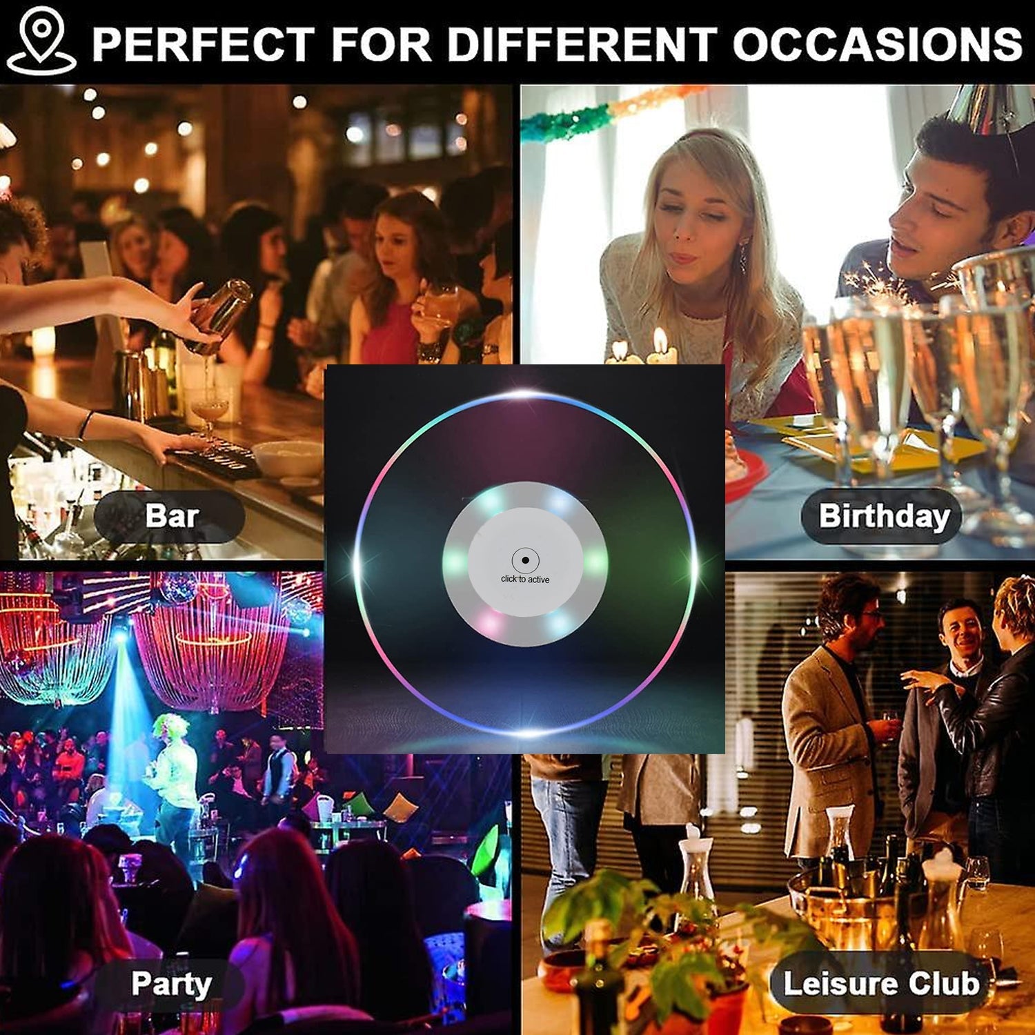 Colorful LED Cocktail Coaster, Round Ultra-Thin LED Drink Coaster (1 Pc) Colorful LED Cocktail Coaster, Round Ultra-Thin LED Drink Coaster (1 Pc)